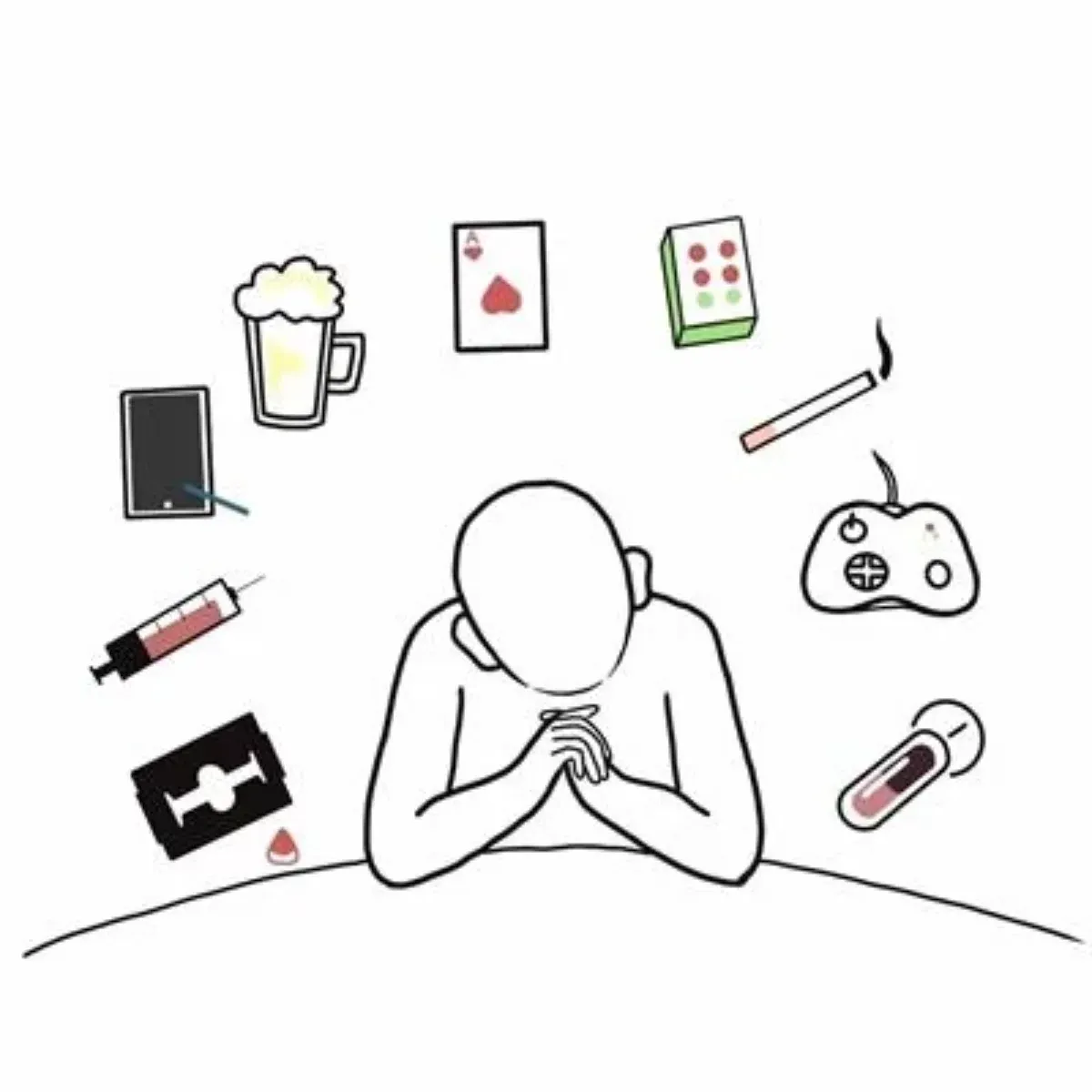 person surrounded with addicitions