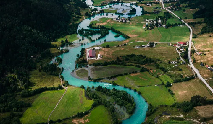 A river winding down the plains