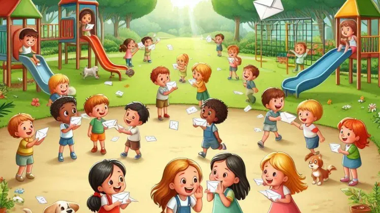 Children passing letters in a playground and also gossiping at times