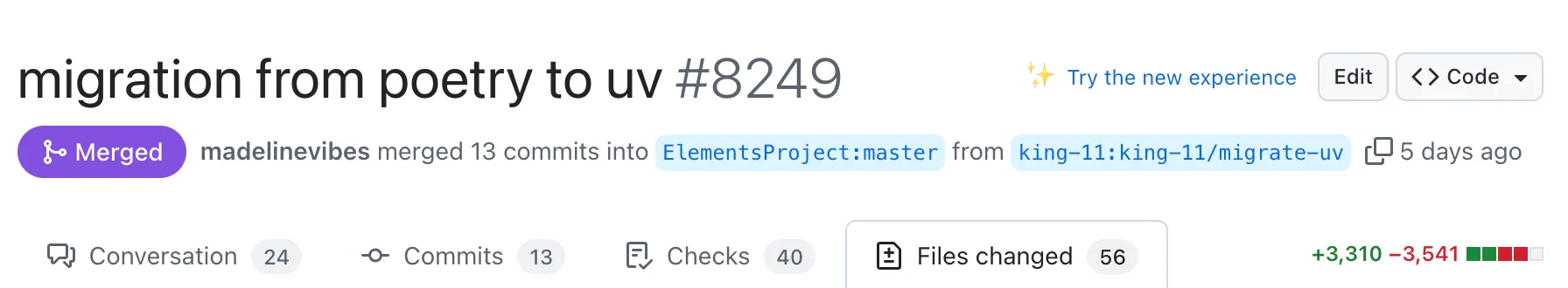 github pr showing changed lines