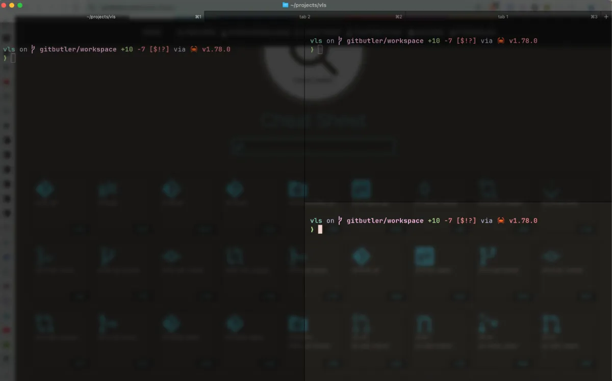tab, vertical and horizontal split in ghostty